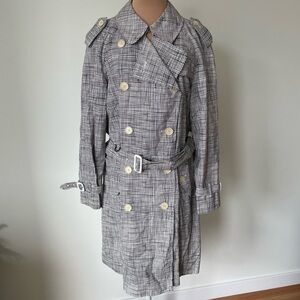 Burberry London Plaid Grid Signature Print Cotton Double Breasted Trench Coat 14